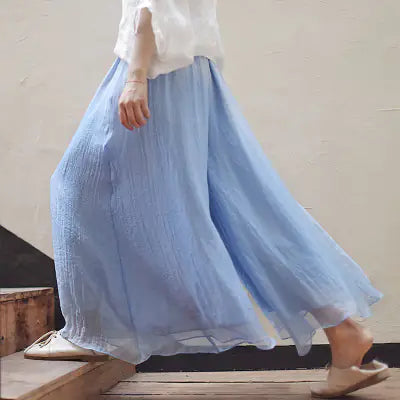 Cotton Linen Wide-Leg Pants, Plus Size Yoga Pants