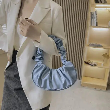 Pure Color Cloud Pleated Simple Sweet Shoulder Bag