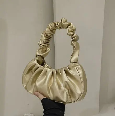 Pure Color Cloud Pleated Simple Sweet Shoulder Bag