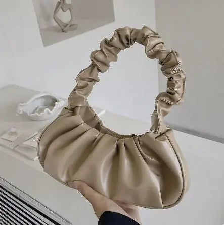 Pure Color Cloud Pleated Simple Sweet Shoulder Bag
