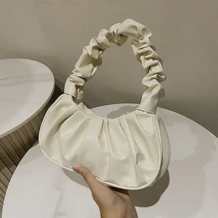 Pure Color Cloud Pleated Simple Sweet Shoulder Bag