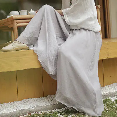 Cotton Linen Wide-Leg Pants, Plus Size Yoga Pants