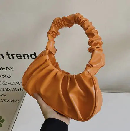 Pure Color Cloud Pleated Simple Sweet Shoulder Bag