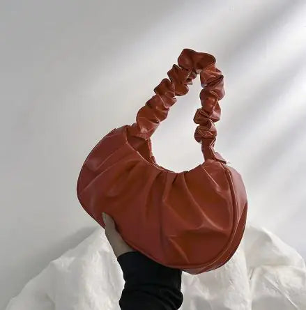 Pure Color Cloud Pleated Simple Sweet Shoulder Bag
