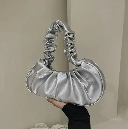 Pure Color Cloud Pleated Simple Sweet Shoulder Bag