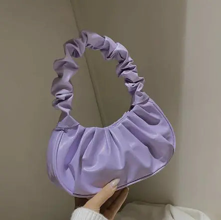 Pure Color Cloud Pleated Simple Sweet Shoulder Bag