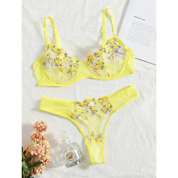 Low Waist Lace Embroidered Bra SetLow Waist Lace Embroidered Bra Set