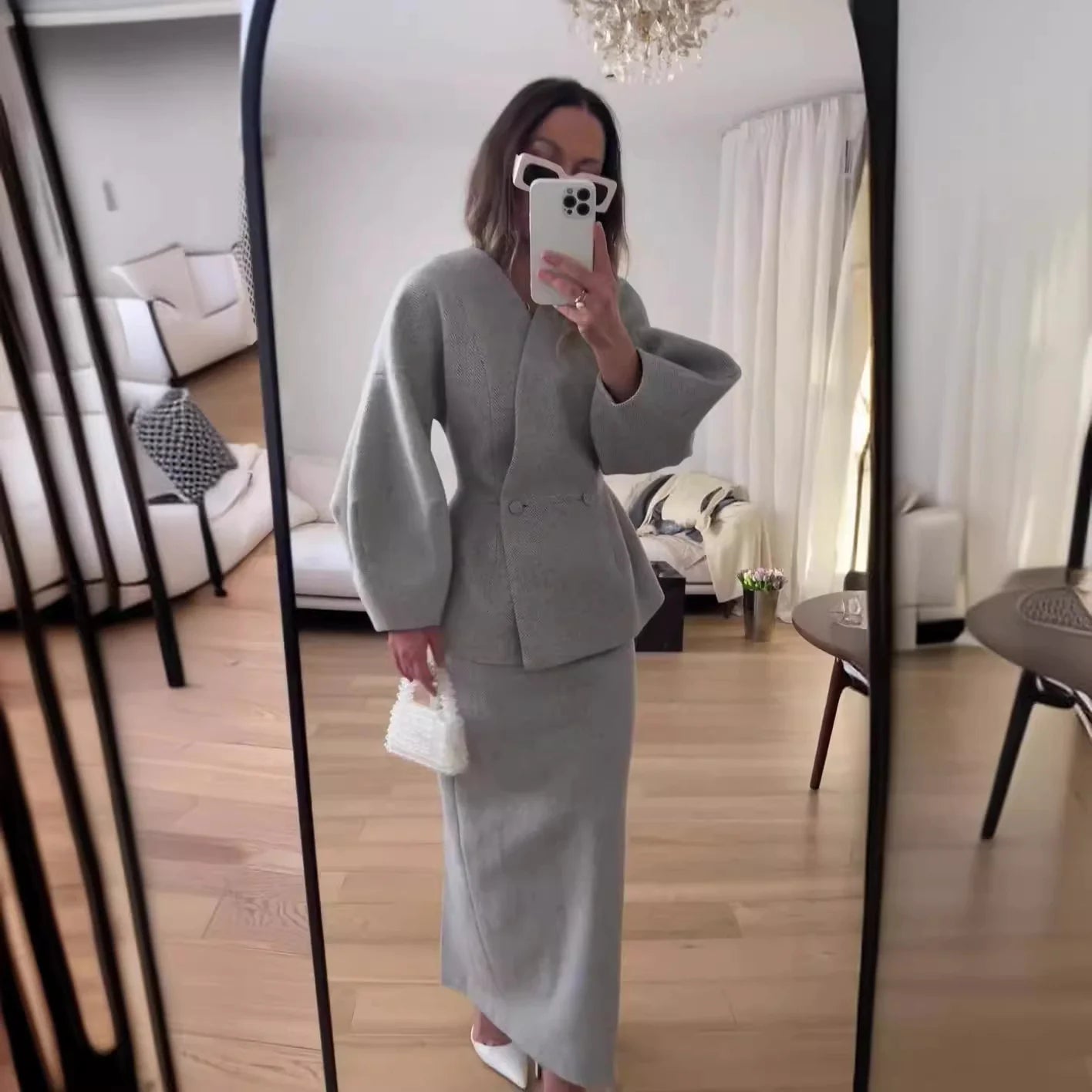 Slim Top and Skirt Elegant Suit