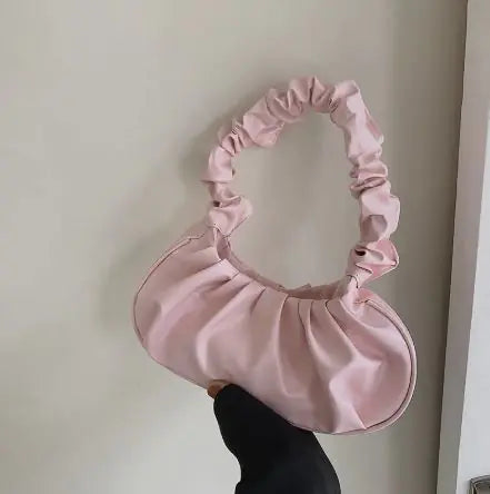 Pure Color Cloud Pleated Simple Sweet Shoulder Bag