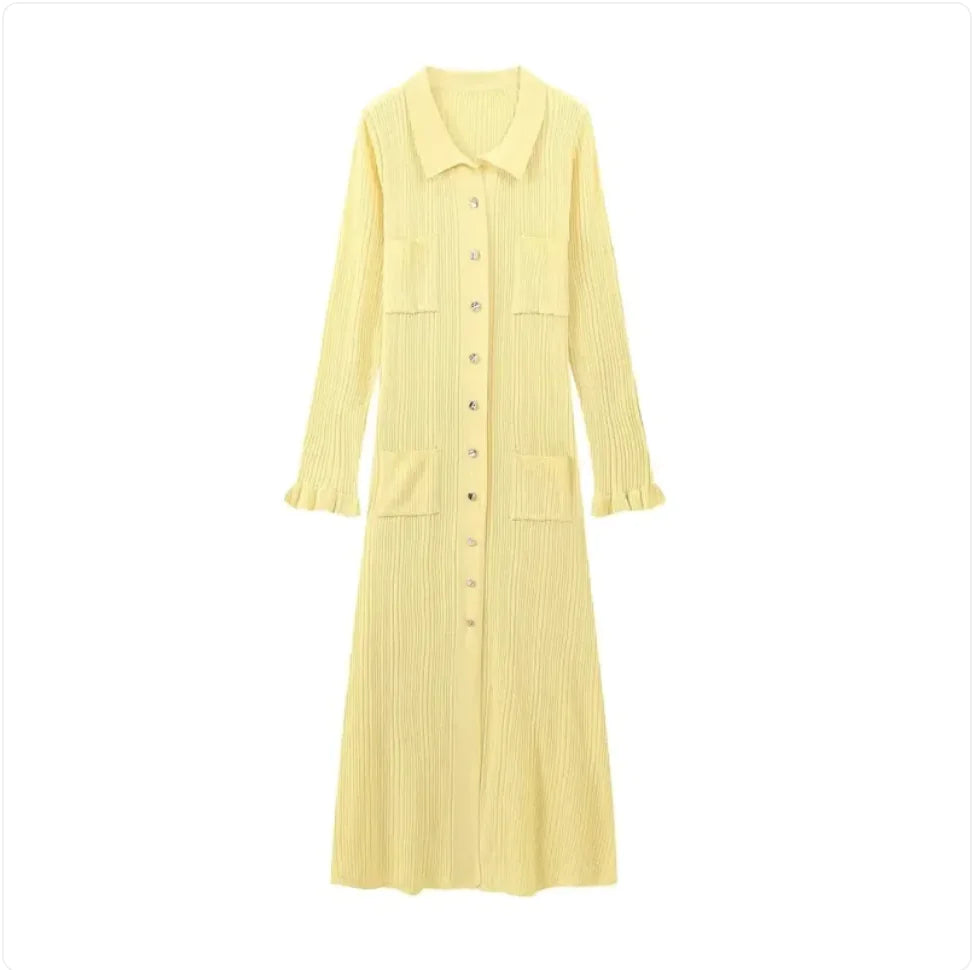 Women's Ruffled V-Neck Knitted Dress