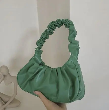 Pure Color Cloud Pleated Simple Sweet Shoulder Bag