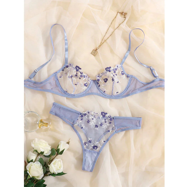 Low Waist Lace Embroidered Bra SetLow Waist Lace Embroidered Bra Set