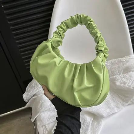 Pure Color Cloud Pleated Simple Sweet Shoulder Bag