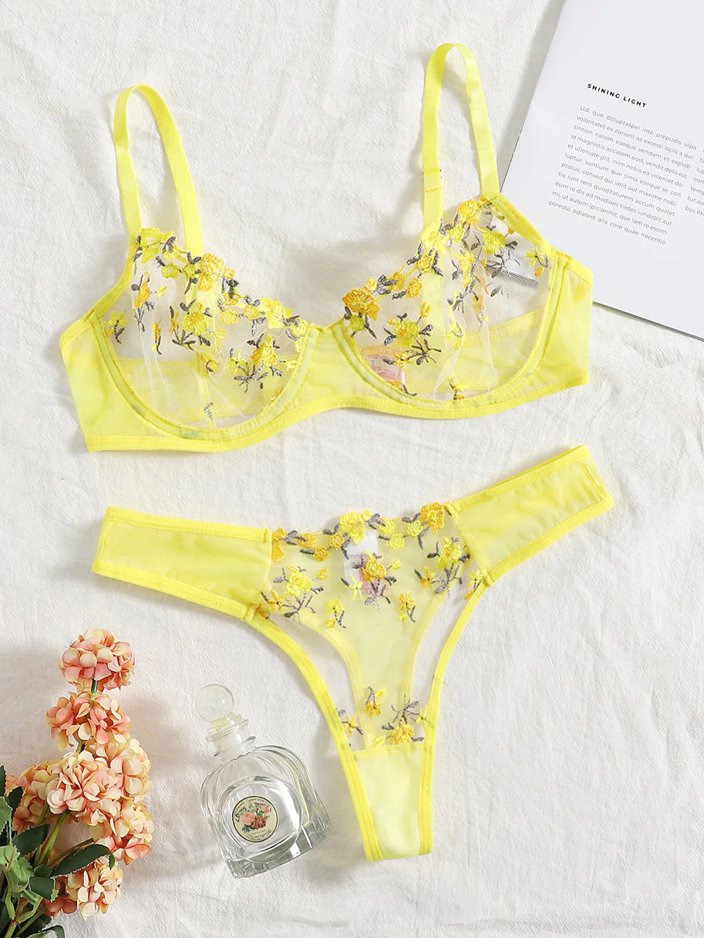 Low Waist Lace Embroidered Bra SetLow Waist Lace Embroidered Bra Set