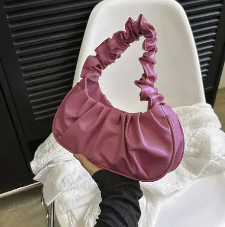 Pure Color Cloud Pleated Simple Sweet Shoulder Bag