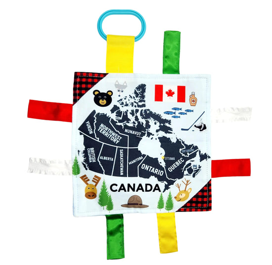 Baby Jack & Co 8x8” Learning Lovey Canada Tag Toys for Babies - Baby Crinkle Toys - Crinkle Toys for Baby - Soft & Safe - Learn Canada Facts - Ideal Baby Toy & Gift BPA Free w/Stroller Clip