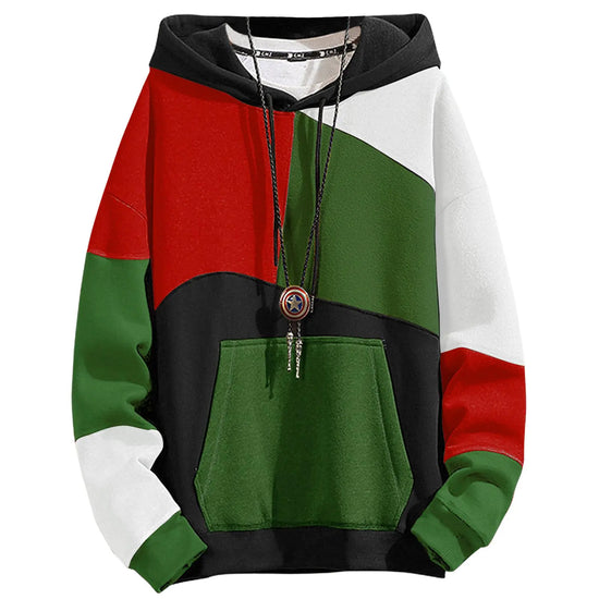 XIAOYAO Mens Fashion Hoodies Techwear Contrast Color Oversize Sweatshirts Unisex Lightweight Patchwork Hip Hop Pullover